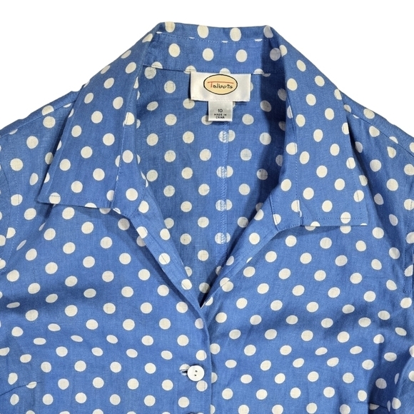 Talbots 100% Linen Blue White Polka Dot Button-Up Jacket Lightweight Pockets - Picture 4 of 9